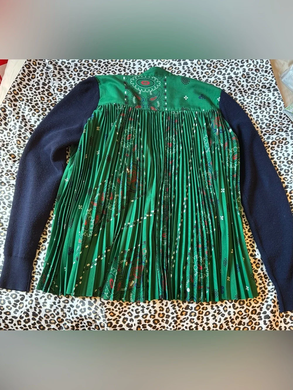 Sacai Navy Cardigan with Emerald Green Accents